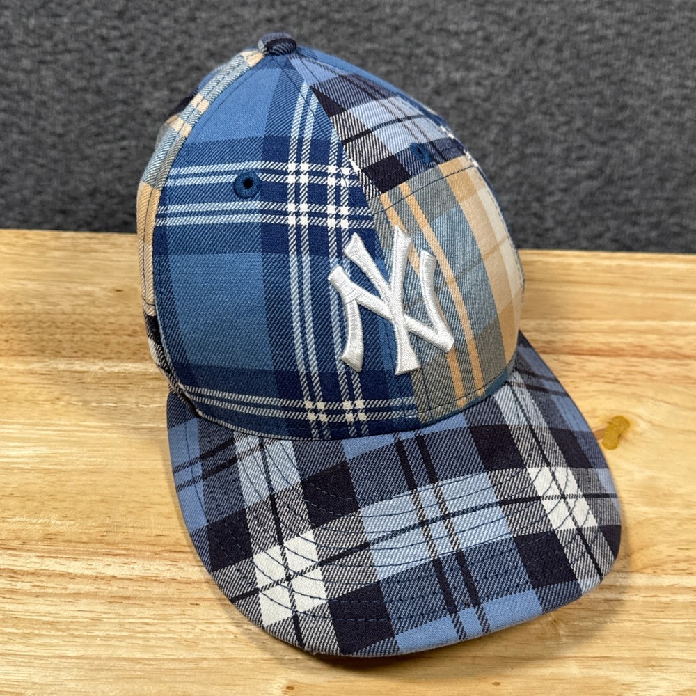 Kith New York Yankees Hat Mens 7 Blue Plaid Patchwork New Era Fitted Cap